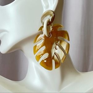 Handmade Tropical Leaf , horn earrings.